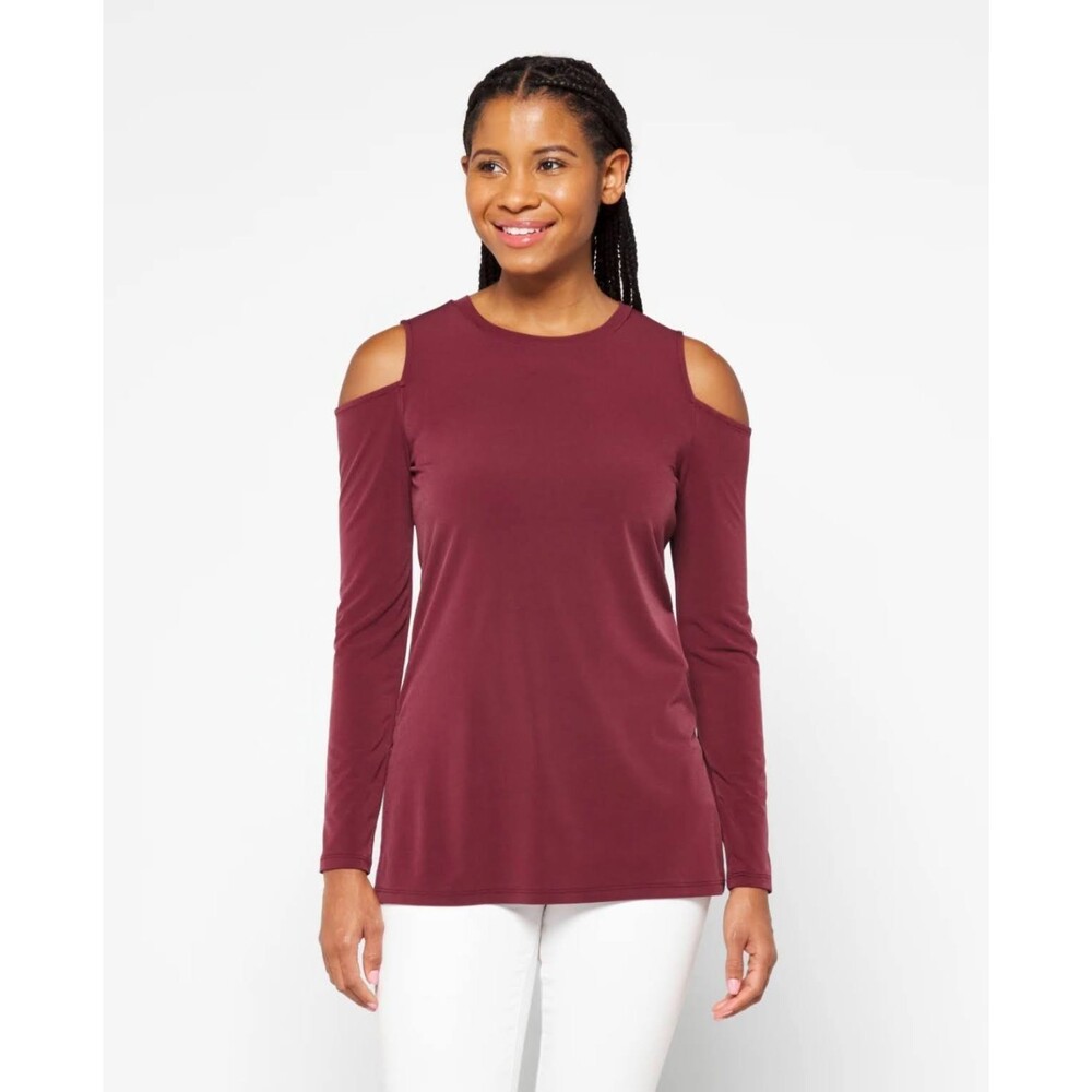 Michael Kors Cold Shoulder Suede Knit Top Burgundy Size XL